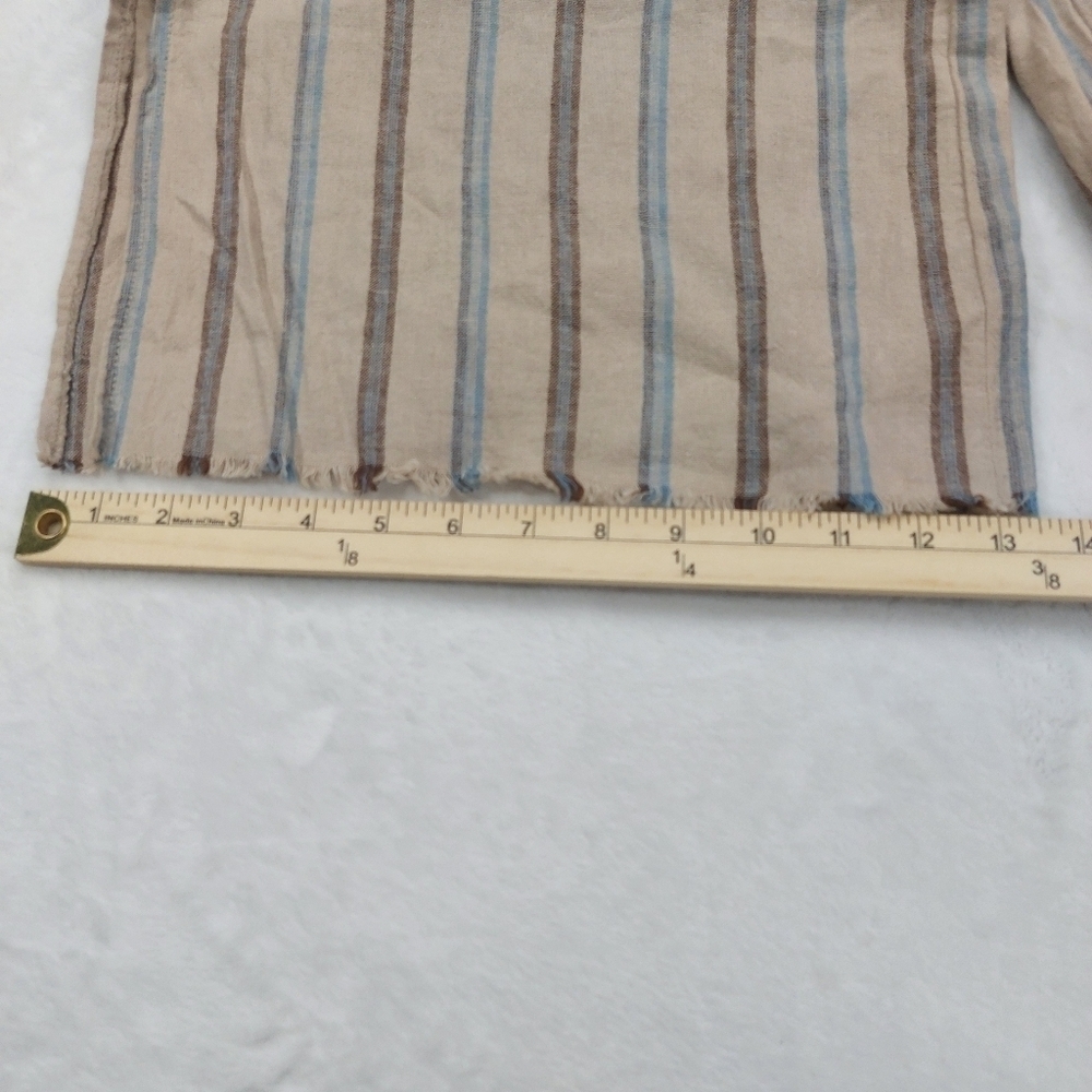 REWASH WOMEN'S TAN LINEN BLEND WIDE LEG BLUE STRIPE PULL ON CAPRI PANTS SIZE L - Picture 4 of 9